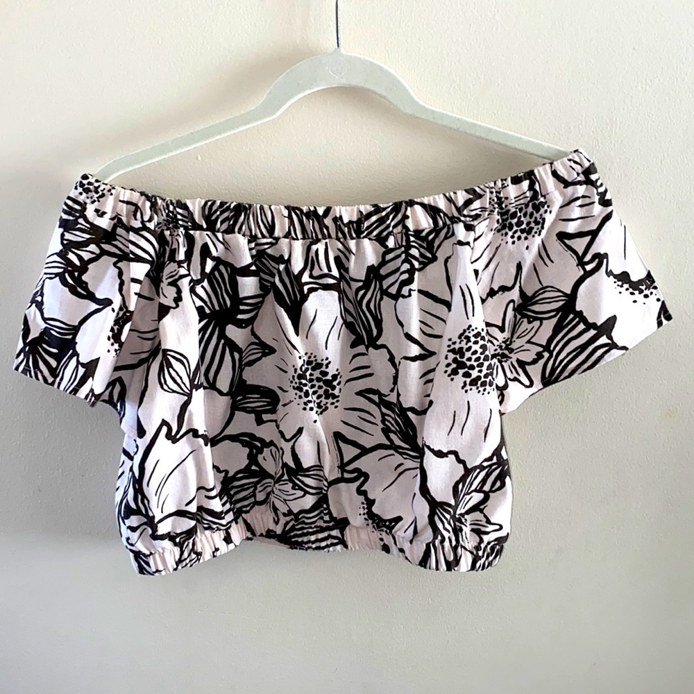 Lush: Light Pink & Brown Off Shoulder Crop Top